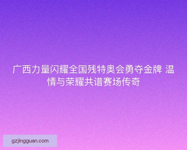 广西力量闪耀全国残特奥会勇夺金牌 温情与荣耀共谱赛场传奇