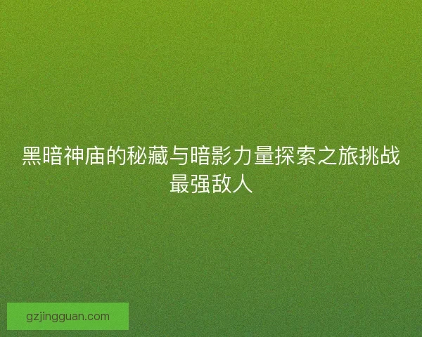 黑暗神庙的秘藏与暗影力量探索之旅挑战最强敌人
